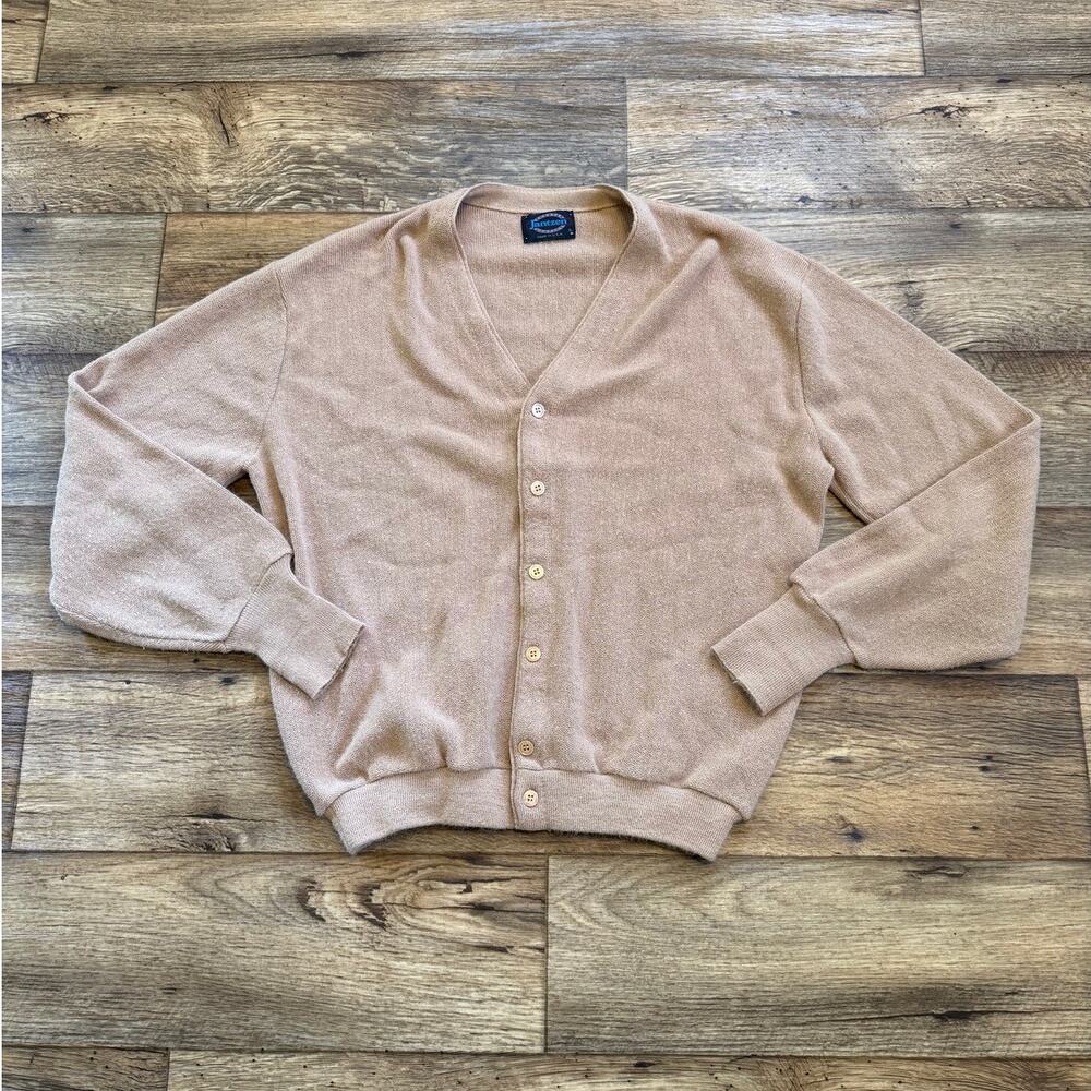 Vintage 70s Jantzen Tan Knit Button Up Cardigan Sweater